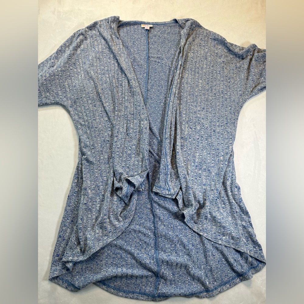 LulaRoe Light Heathered Blue‎ Ribbed Short Sleeve Open Face Cardigan Sweater